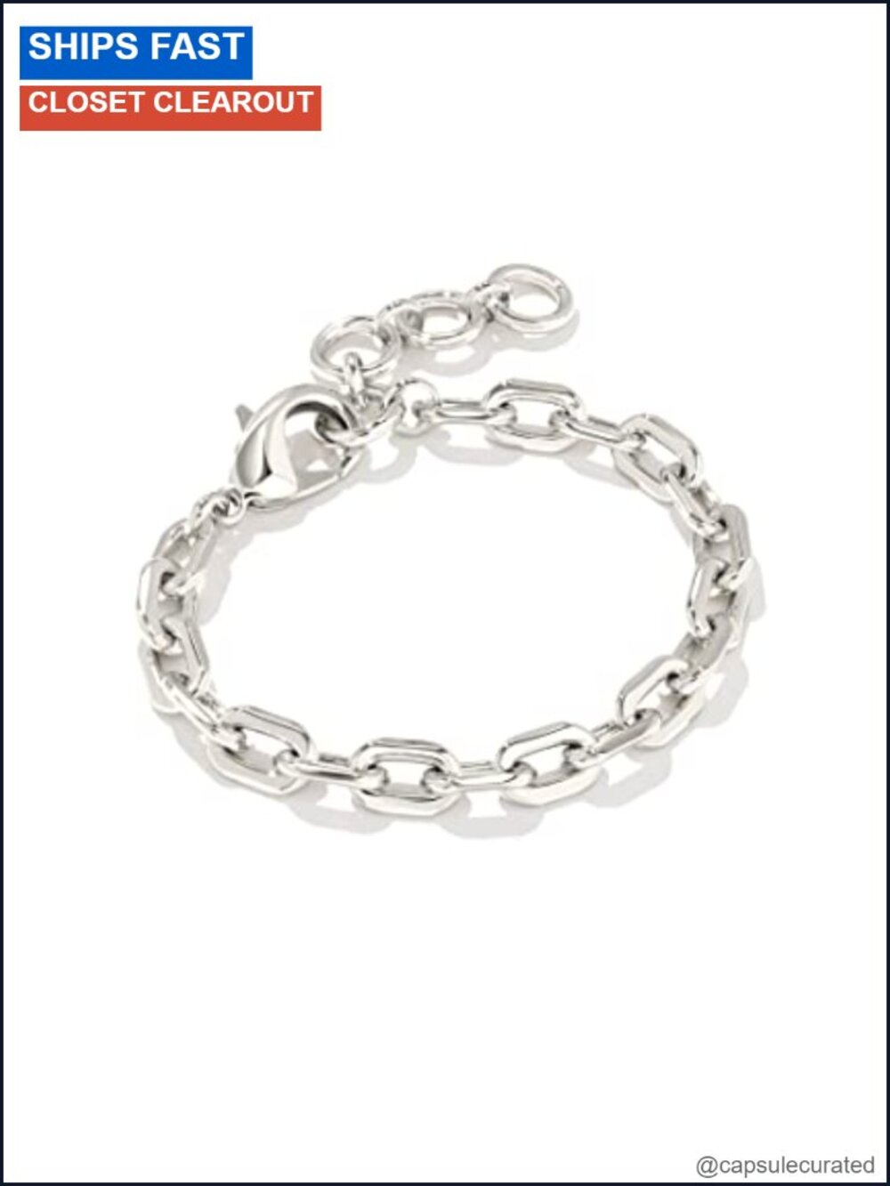 Silver Plated Brass Chain Link Bracelet with Extender